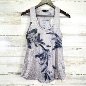 Rock & Republic Tank‎ Top S Feather Embellished Racerback Casual Semi Sheer